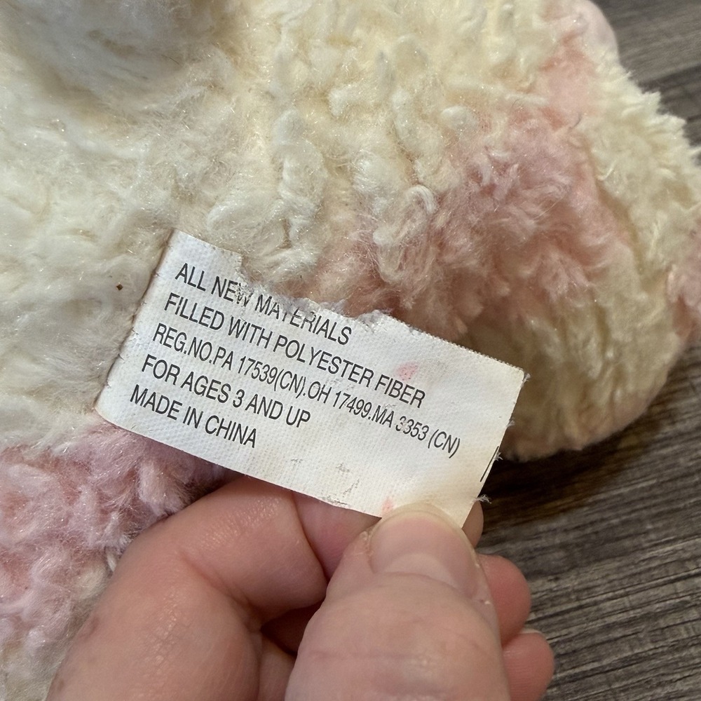 Pink Ribbon White Soft Textured Easter Bunny Plush Striped Rabbit Stuffed Animal - Picture 7 of 9